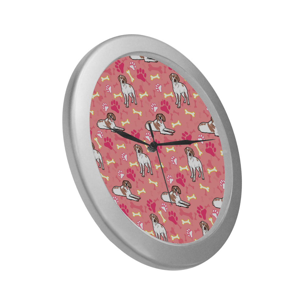 Brittany Spaniel Pattern Silver Color Wall Clock - TeeAmazing
