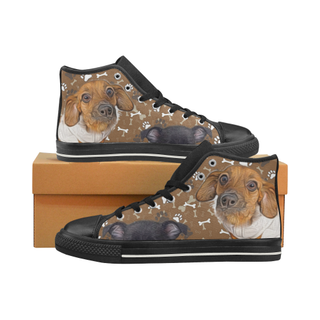 Chiweenie Pattern Black High Top Canvas Shoes for Kid (Model 017) - TeeAmazing