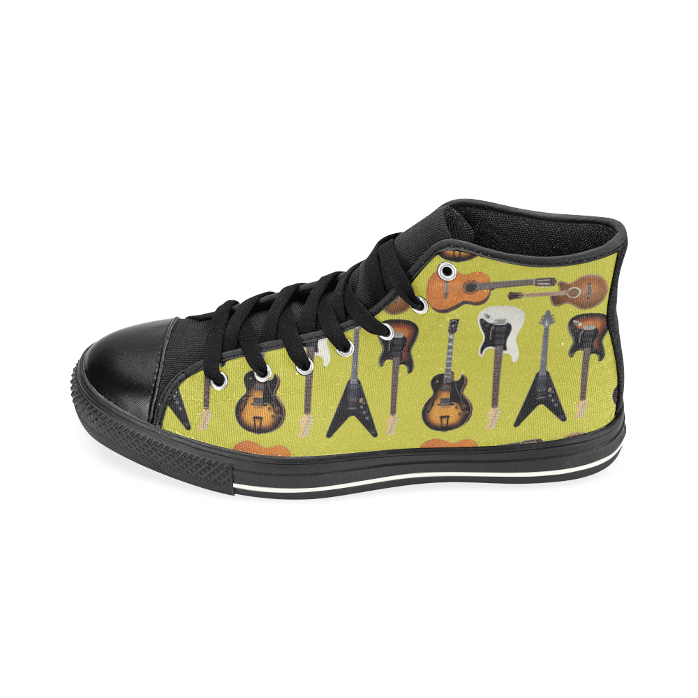 Guitar Pattern Black High Top Canvas Shoes for Kid - TeeAmazing