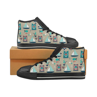 Sailing Black High Top Canvas Shoes for Kid - TeeAmazing