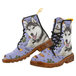 Siberian Husky Dog Black Boots For Women - TeeAmazing