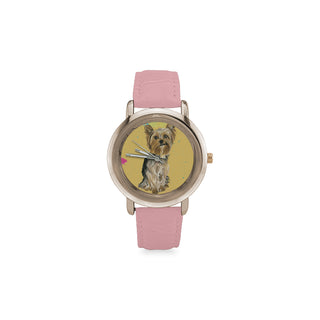 Yorkshire Terrier Water Colour No.1 Women's Rose Gold Leather Strap Watch - TeeAmazing