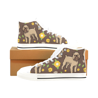 Brussels Griffon Flower White Men’s Classic High Top Canvas Shoes /Large Size - TeeAmazing