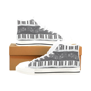 Piano Pattern White Men’s Classic High Top Canvas Shoes /Large Size - TeeAmazing