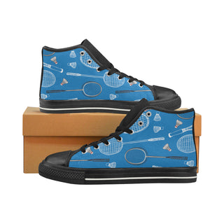 Badminton Pattern Black High Top Canvas Shoes for Kid - TeeAmazing