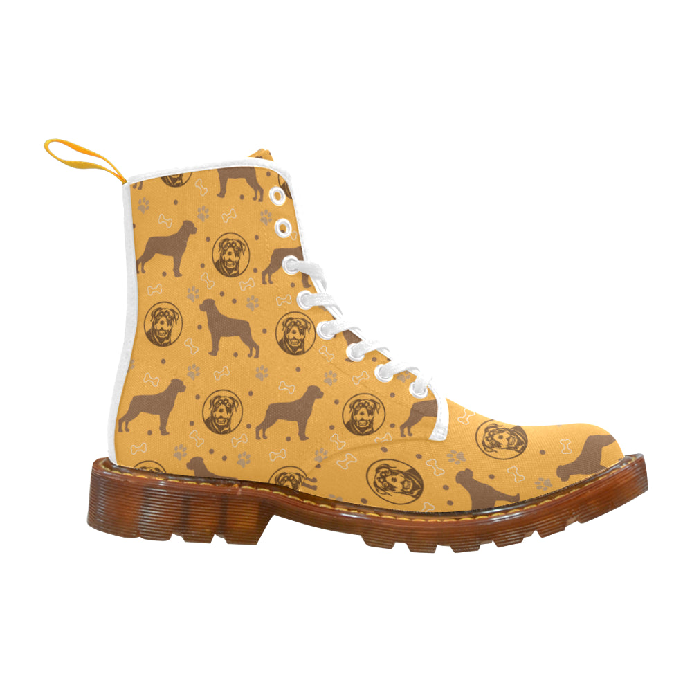 Rottweiler Pattern White Boots For Women - TeeAmazing