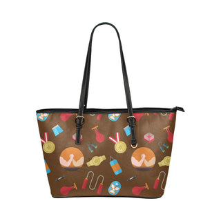 Wrestling Pattern Leather Tote Bag/Small - TeeAmazing