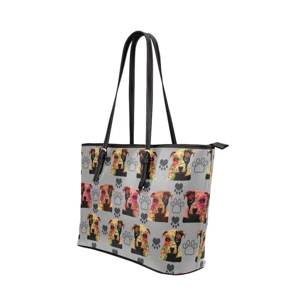 Pit Bull Pop Art Pattern No.1 Leather Tote Bag/Small - TeeAmazing