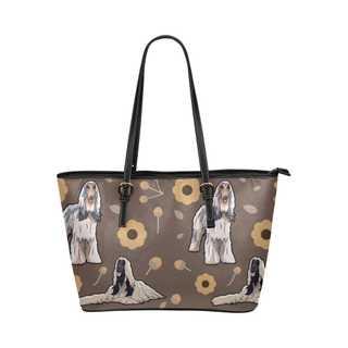 Afghan Hound Flower Leather Tote Bag/Small - TeeAmazing