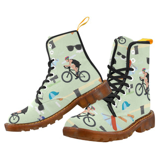 Cycling Pattern Black Boots For Women - TeeAmazing