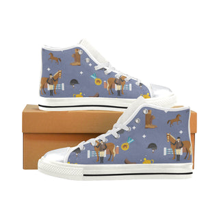 Equestrian Pattern White High Top Canvas Shoes for Kid - TeeAmazing