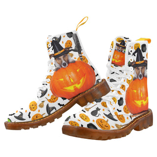 Jack Russell Halloween White Boots For Women - TeeAmazing