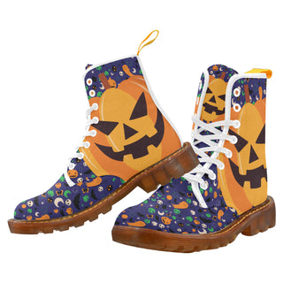 Pumpkin Halloween White Boots For Men - TeeAmazing