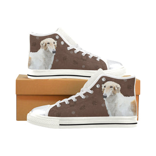 Borzoi Dog White High Top Canvas Shoes for Kid - TeeAmazing
