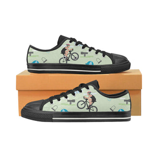 Cycling Pattern Black Low Top Canvas Shoes for Kid - TeeAmazing