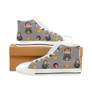 Chimpanzee Pattern White High Top Canvas Shoes for Kid - TeeAmazing
