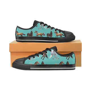 Horse Pattern Black Low Top Canvas Shoes for Kid - TeeAmazing