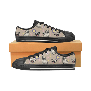 Pug Flower Black Low Top Canvas Shoes for Kid (Model 018) - TeeAmazing