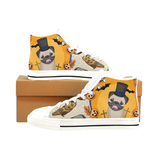 Pug Halloween White Men’s Classic High Top Canvas Shoes /Large Size - TeeAmazing