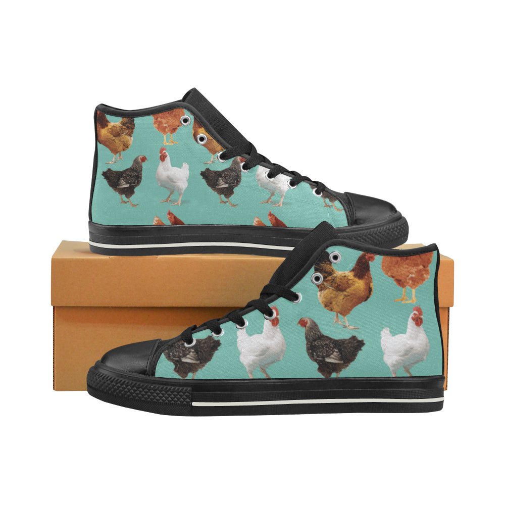 Chicken Pattern Black High Top Canvas Women's Shoes/Large Size - TeeAmazing