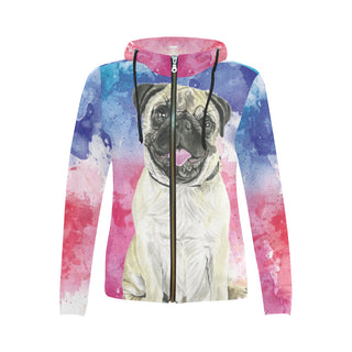 Pug Water Colour No.1 All Over Print Full Zip Hoodie for Women - TeeAmazing