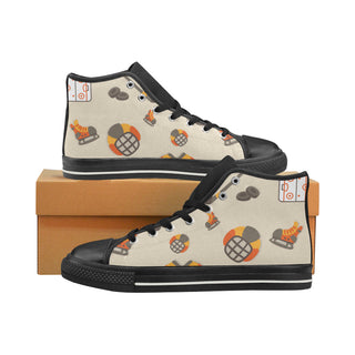 Hockey Pattern Black High Top Canvas Shoes for Kid - TeeAmazing