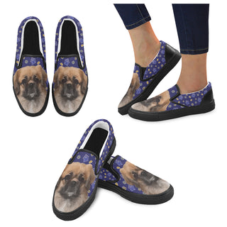 Pekingese Dog Black Women's Slip-on Canvas Shoes - TeeAmazing