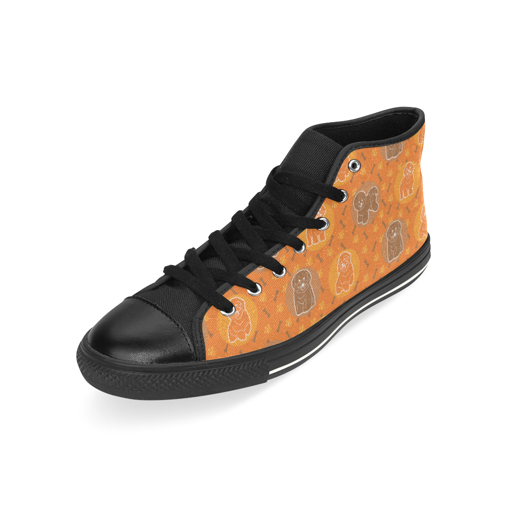 Bichon Frise Pattern Black High Top Canvas Women's Shoes/Large Size - TeeAmazing