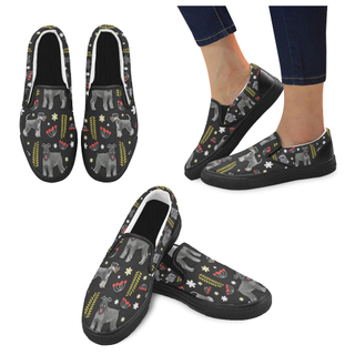 Miniature Schnauzer Flower Black Women's Slip-on Canvas Shoes - TeeAmazing