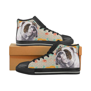 English Bulldog Black High Top Canvas Women's Shoes/Large Size - TeeAmazing