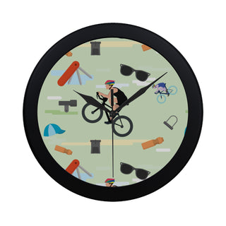 Cycling Pattern Black Circular Plastic Wall clock - TeeAmazing