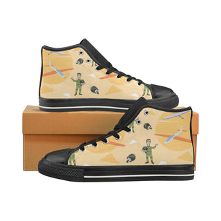 Pilot Pattern Black High Top Canvas Shoes for Kid - TeeAmazing