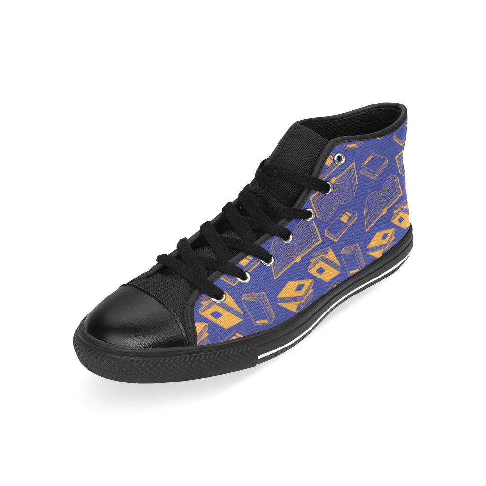 Book Pattern Black High Top Canvas Women's Shoes/Large Size - TeeAmazing