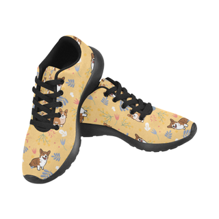 Corgi Flower Black Men’s Running Shoes (Model 020) - TeeAmazing