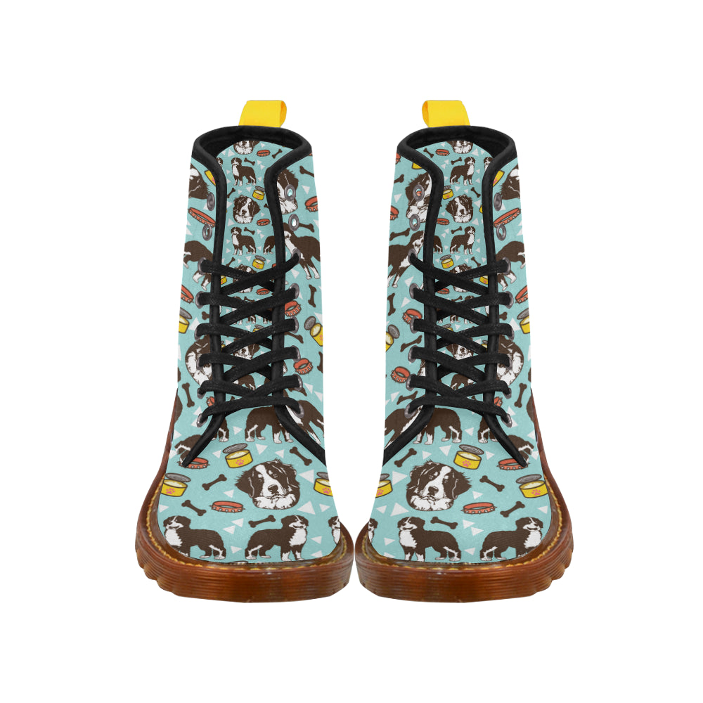 Bernese Mountain Pattern Black Boots For Women - TeeAmazing