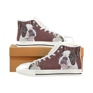 Boston Terrier Lover White High Top Canvas Women's Shoes/Large Size - TeeAmazing