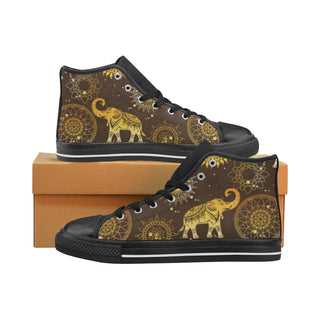 Elephant and Mandalas Black High Top Canvas Shoes for Kid - TeeAmazing