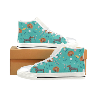 Dachshund Flower White High Top Canvas Shoes for Kid (Model 017) - TeeAmazing