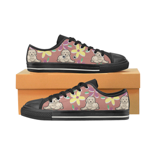 Labradoodle Flower Black Low Top Canvas Shoes for Kid (Model 018) - TeeAmazing