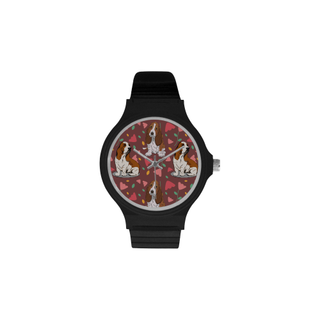 Basset Hound Flower Unisex Round Plastic Watch(Model 302) - TeeAmazing