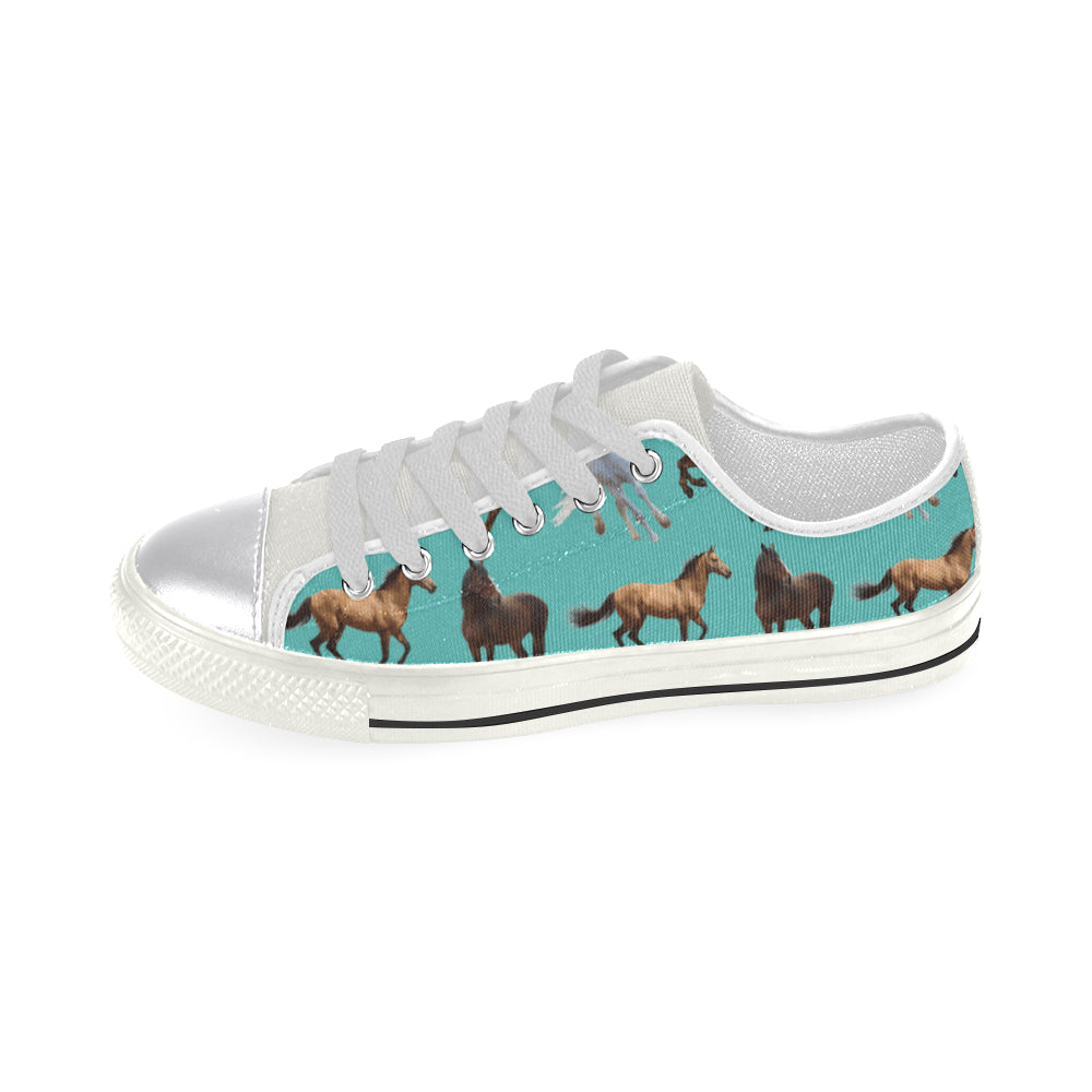 Horse Pattern White Women's Classic Canvas Shoes - TeeAmazing