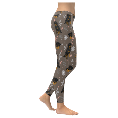 Rottweiler Flower Low Rise Leggings (Invisible Stitch) (Model L05) - TeeAmazing