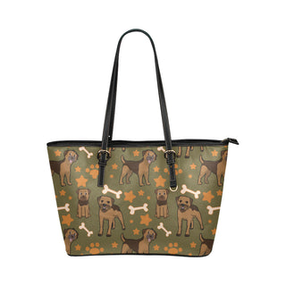 Border Terrier Pattern Leather Tote Bag/Small - TeeAmazing