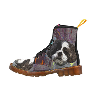 Shih Tzu Painting Black Boots For Men - TeeAmazing