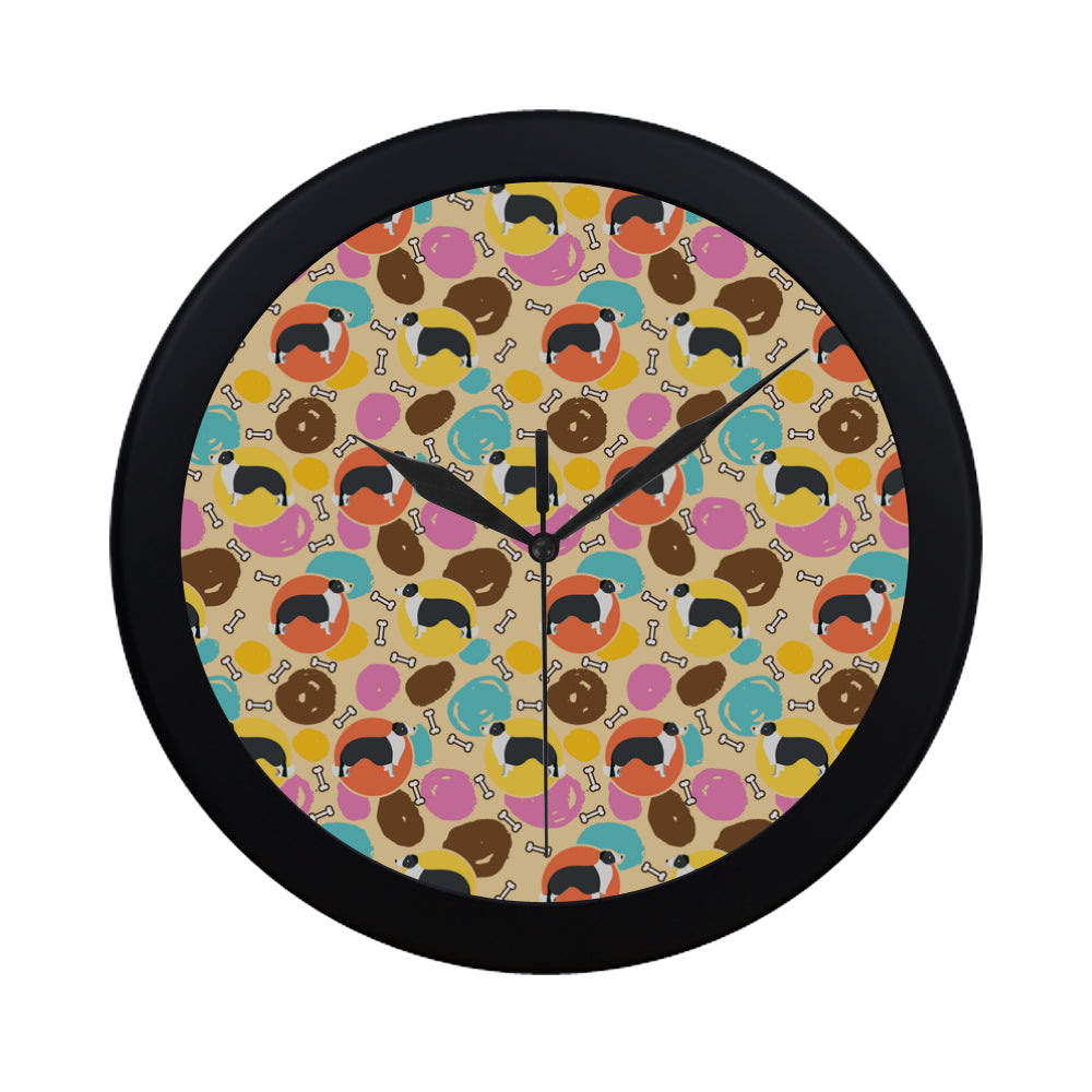 Border Collie Pattern Black Circular Plastic Wall clock - TeeAmazing