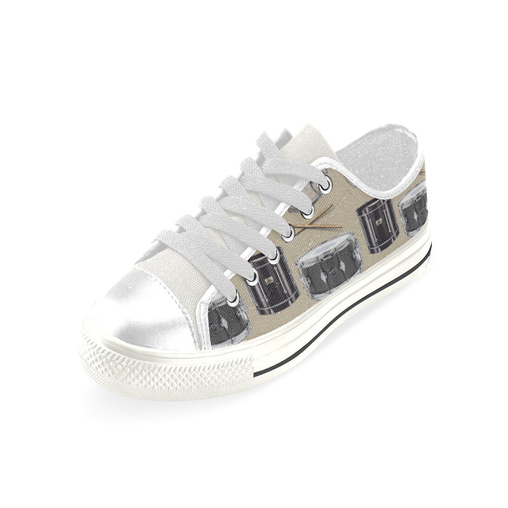 Drum Pattern White Low Top Canvas Shoes for Kid - TeeAmazing