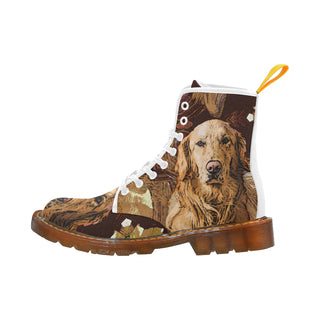 Golden Retriever Painting White Boots For Women - TeeAmazing