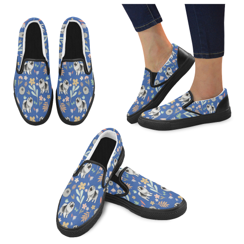 Keeshound Flower Black Women's Slip-on Canvas Shoes - TeeAmazing