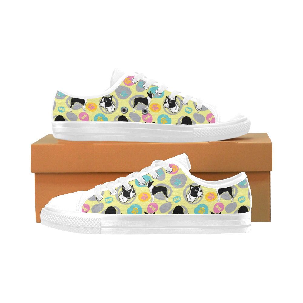 Boston Terrier Pattern White Men's Classic Canvas Shoes/Large Size - TeeAmazing