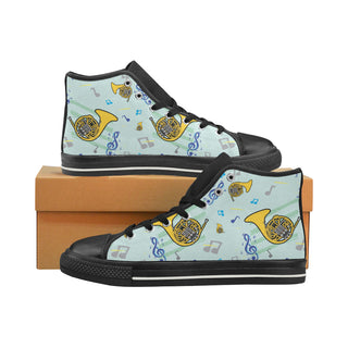 French Horn Pattern Black High Top Canvas Shoes for Kid - TeeAmazing